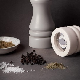 MAITTON Wooden Salt and Pepper Mill, Small, Adjustable Stainless Steel & Ceramic Grinder, Set of 2 with White and Grey, 16.5 cm