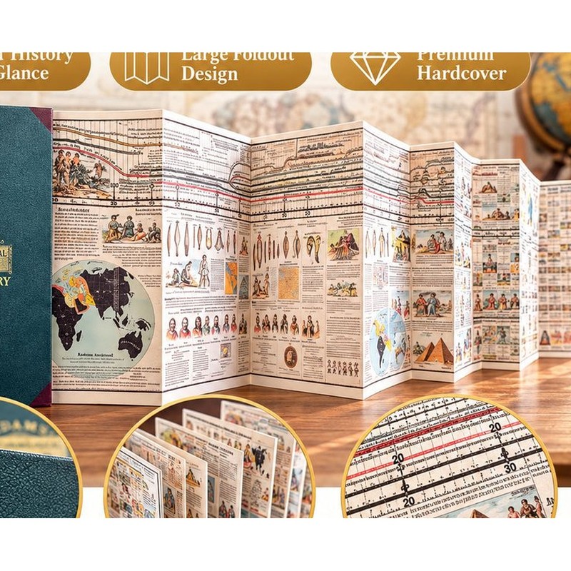 Folded History Timeline Chart for Study – Gold-Stamped Adams Synchronological