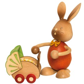 Drechslerei Kuhnert Snubby Bunny with Pram - 12 cm / 4.7 inch
