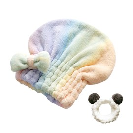 LUYLOM Towel Cap, Quick Drying, Head Towel, Multi Color Hair Drying Towel, Microfiber, Absorbent, Dry Hair Cap, Facial Washing, Hair Band, Set of 2, Bath Supplies, Reduces Drying Time