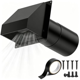 HG Power 4 Inch Dryer Vent Cover Outside with Magnetic Damper, Galvanized Steel Hooded Wall Vent with Removable Screen, 4'' Exterior Dryer Vent for Dryer, Bathroom, Kitchen Exhaust, Black