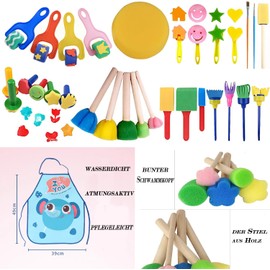 JUXINE 33-Piece Painting Sponge Brush Set, Children's Painting Tools Set, Creative Craft Set with Different Shapes, Safe and Non-Toxic, Ideal for Early Education, DIY Art & Gifts