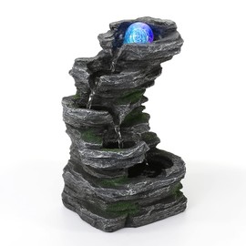 WICHEMI Tabletop Fountain Water Fountains Indoor Waterfall Fountain with LED Rolling Ball Stacked Rocks Water Feature Indoor Zen Meditation for Home and Office Indoor Spaces Decor