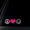 World Design Peace Love Happiness with Pink Heart Car Decal/Sticker