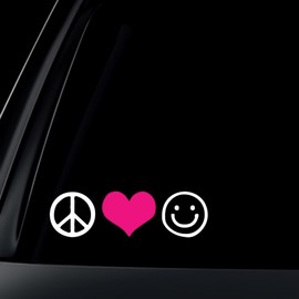 World Design Peace Love Happiness with Pink Heart Car Decal/Sticker