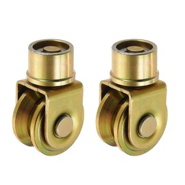 uxcell 1.9 Inch Sliding Gate Wheels, 2Pcs 360-Degree Rotatable V Groove Caster Pulley Block with Bracket for Track Rail Sliding Gate Industrial Machine, Gold
