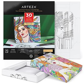 Arteza Adult Coloring Book, 10 x 11.5 Inches, 30 Sheets, Portrait Illustrations, 215-lb Paper, DIY Coloring Sheets Fold Into 6 x 6 Inches Frames, Art Supplies for Relaxing, Reflecting, and Crafting