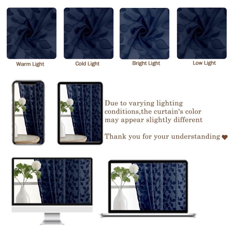 Chyhomenyc Extra Long Navy Blue Sheer Curtains 120 Inch Length