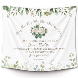 XLDLIOO Floral Christian Wall Tapestry, Numbers 6:24-26 Bible Verses Wall Tapestry Hanging for Bedroom, Religious Rose Eucalyptus Botanical Tapestries Decor Art for Home Living Room Church, 50x60in