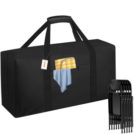 CSOKRE Heavy Duty Folding Chair Storage Bag, [840d Oxford+Front Pocket] 40.5" x 12.2" x 20",For Metal/Plastic/Wooden Chairs, Large Waterproof Carry Bag with Sturdy Pad Handle,Black, (Only bag)