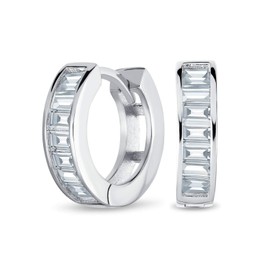 Asscher Cut CZ Channel Set Huggie Hoop Earrings For Women Square Cubic Zirconia 925 Sterling Silver