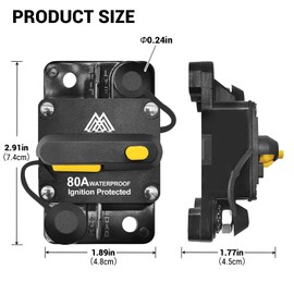 M1A2 80Amp Circuit Breaker for Boat Trolling Motor Marine ATV Trailer Vehicles Stereo Audio Electronic Battery Solar System Inline Fuse with Manual Reset Switch Waterproof DC 12V-48V