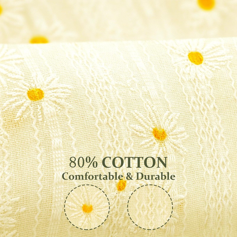 Winotic Light Yellow Floral Cotton Table Runner Boho Table Decor