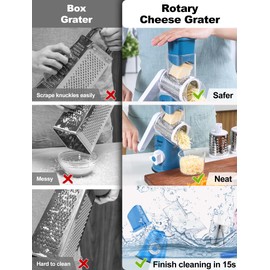 GDL Cheese Grater Rotary, Vegetable Slicer with 3 Interchangeable Drum Blades, Grater Kitchen Fast Cutting for Time Saving, Rotary Grater Suitable for Vegetable, Fruit, Nut, etc. Blue