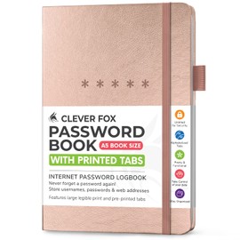 Clever Fox Password Book – Alphabetized Internet Address & Password Organizer – Computer & Website Password Keeper Notebook – Log-In Password Journal - Medium, A5, 8.3x5.8″, Hardcover (Rose Gold)