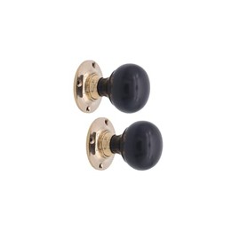 Infinity Decor Victorian Style Solid Natural Ebony & Rosewood Mortice Door Knob Sets/Wooden Door knobs Polished Brass (Ebony Bun)