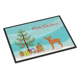 Caroline's Treasures CK3484JMAT Russkiy Toy or Russian Toy Terrier Christmas Tree Doormat 24x36 Front Door Mat Indoor Outdoor Rugs for Entryway, Non Slip Washable Low Pile, 24H X 36W