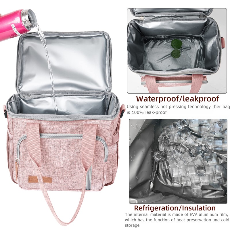 Adult Insulated Lunch Box for Work, Expandable Large Pink Lunch