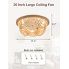 20" Boho Ceiling Fan with Light, Wood Beads Flush Mount