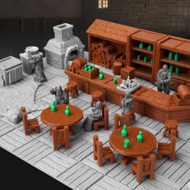 74 Pcs Tavern Bar Furniture RPG Terrain Set – Detailed DND Accessories for Tabletop Role-Playing – Miniature Props for Dungeons & Dragons, TTRPG Maps, and Wargame Campaigns – AF634A