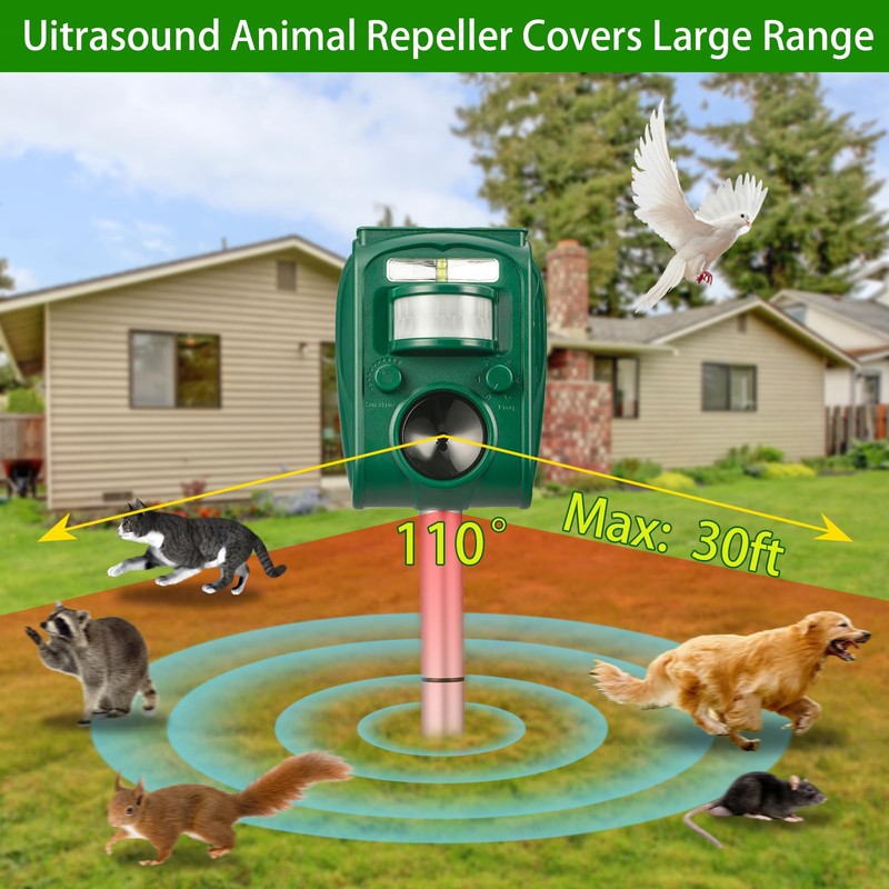 2 Pack Solar Ultrasonic Animal Repellent Outdoor, Motion Activated Cat