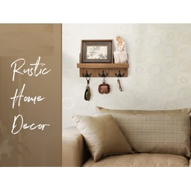 Rebee Vision Farmhouse Key Holder for Wall with Shelf: Decorative Mail Organizer and Key Rack Wall Mount with 3 Anchor Hooks - Rustic Entryway Decor (Retro Brown)