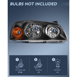 Nilight Headlight Assembly Compatible with 2004 2005 2006 Hyundai Elantra Replacement Headlamp Black Housing Amber Reflector Driver and Passenger Side