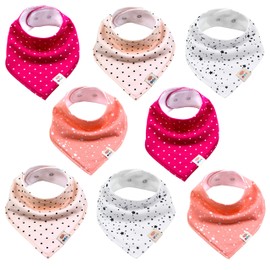 Baby Triangular Bandana Set of 8 Cute Unisex Cotton with Adjustable Poppers Burp Cloth Bib for Toddlers Boys and Girls Girls.