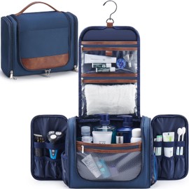 Large Hanging Toiletry Bag for Men, Travel Bathroom Bag with Hook, Hygiene Bag Organizer for Shower, Shaving & Grooming Essentials, Navy