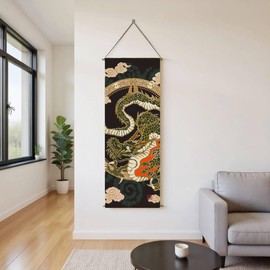 Vtrbwze japanese scroll wall art Decorations Thin Tapestry asian wall art hanging scroll for Living Room(15.7" W x 47.2" L, Dragon) CTT-35