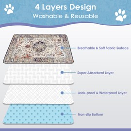 SCLOSE Washable Pee Pad for Dogs Extra Large, 72" x 72" Reusable Puppy Pads Waterproof Dog Rugs, Super Absorbent, Leakproof, Dog Crate Pad, Playpen Mat, Whelping Pads, Vintage Medallion