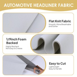 GoldWheel Auto Headliner Fabric 24"x60" with Foam Backing Mesh Type Car Roof Upholstery Fabric Flat Knit Headliner Fabric for All Vehicles Boat Home Interior Replacement 60" Wide, Silver
