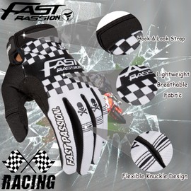 Fast passion Motorbike Gloves, Touchscreen Compatible, Full Finger Racing Cycling Gloves for Men Women, Breathable Lightweight MTB Road Biking (WhiteBlack03, XL)