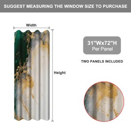 Baocicco Green Gold Marble Window Curtains for Bedroom Art Fluid Golden Texture Marble Window Drapes for Living Room Modern Luxury Gold Crack Design Grommets Blackout Curtain 2 Panels 31x72 Inch