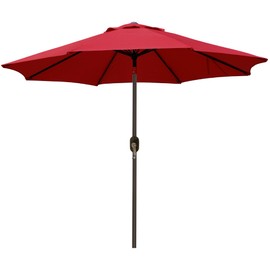 Blissun 9' Outdoor Patio Umbrella, Outdoor Table Umbrella, Yard Umbrella, Market Umbrella with 8 Sturdy Ribs, Push Button Tilt and Crank (Red)