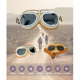 CRG Sports Motorcycle Goggle Vintage Aviator Pilot Style Motorcycle Cruiser Scooter Goggle for Man,Women, Adult