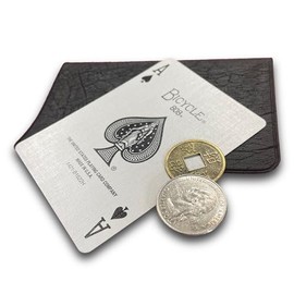 Ted's Sterling Magic Lethal Tender Quarter Chinese Coin Transformation Trick with Bicycle Card (Red Shell Deluxe)