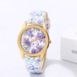 Avaner Women's Leather Wrist Watches Ladies Large Face Floral Printed Analog Quartz Watch