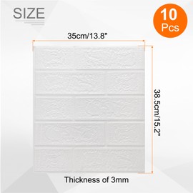 sourcing map 10pcs 3D Brick Effect Wall Panels 14.5 Sq Ft Coverage Peel and Stick Brick Wall Tile, 13.8"x15.2" Waterproof Brick Design Wallpaper Backsplash, White