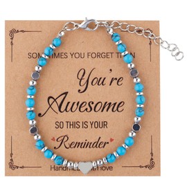 Mikovivi Turquoise Beaded Bracelet, You're Awesome Gifts Jewelry Unique Gift for Women, Mom, Wife, Coworkers, Friends, Sister on Birthday Christmas Valentines Stainless Steel Bead Chain Bracelet