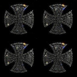 4 piezas de cruz templaria brillante con diamantes de imitación plateados, hierro en 3 pulgadas de altura, fe cristiana, religiosa, parche de traslado