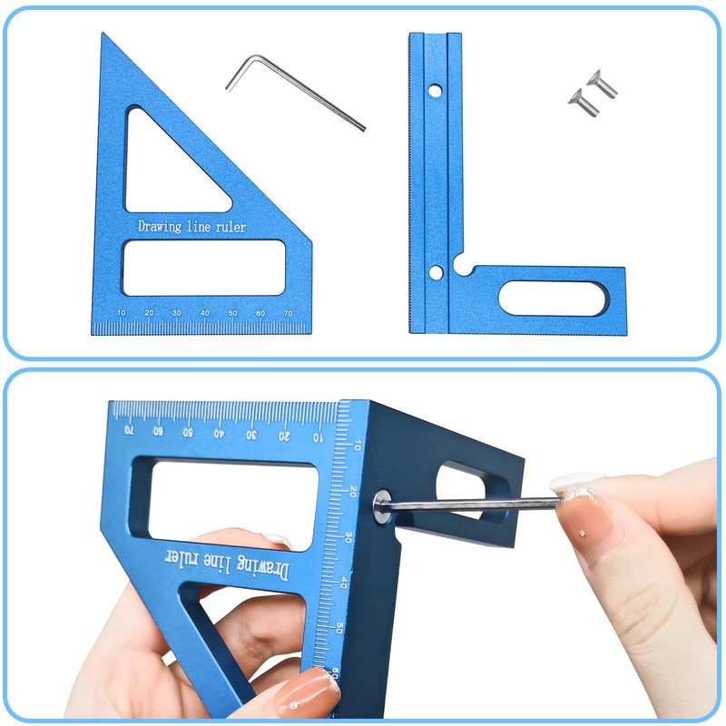3D Woodworking Square Protractor,Triangle Ruler Scriber,45/90 Degree Carpenter Square Aluminum