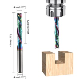 Trvoxviq Pack of 5 Woodworking Cutters, DLC Coating, UP/Down Cut 2 Flutes Spiral Carbide Milling Tool CNC Milling Cutter Compression Wood End Mill Cutter Bits, 4 mm Shank, 4 mm Cutting Diameter, 22 mm