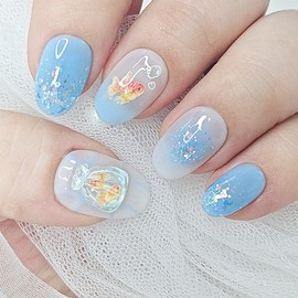 Crisp Goldfish Handmade Nail Tips - Short Oval / 뽀짝 금붕어 수제네일팁 - 숏오발
