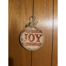 Joy Oversize Burlap Joy Christmas Ornament with Metal Hanger