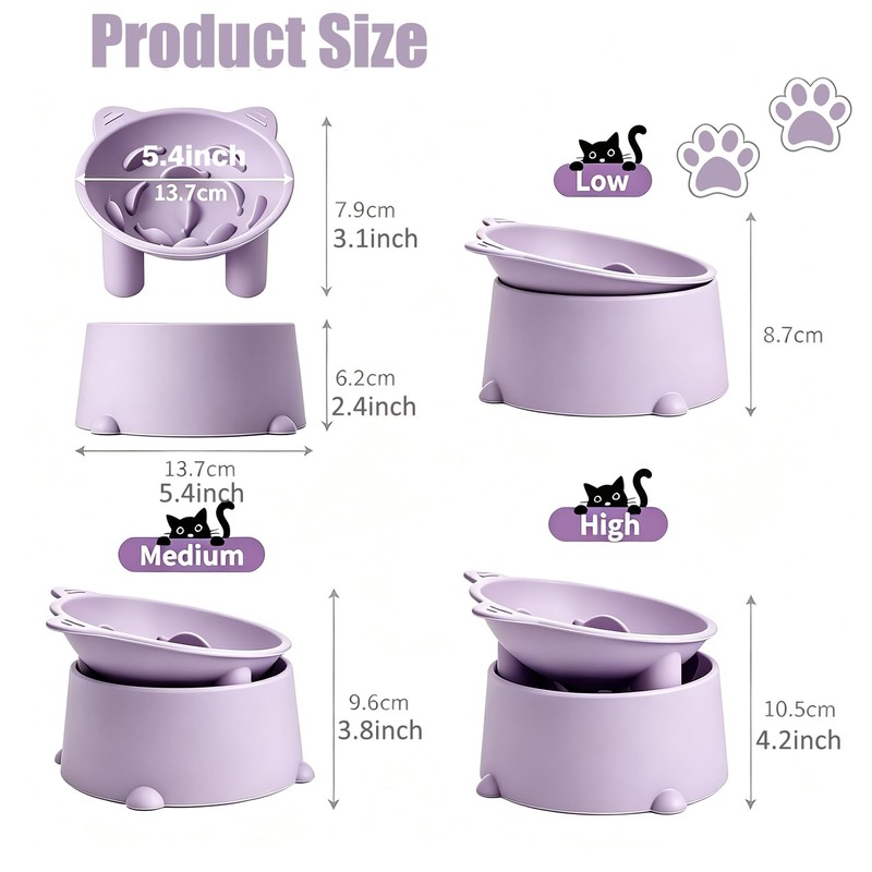 Silicone Slow Feeder Cat Bowl, 5.4'' Elevated Cat Slow Feeder