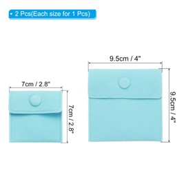 PATIKIL Jewelry Pouch, 2 Pack Soft Velvet Pouches with Snap Button Portable Storage for Rings Necklace Bracelet Earring Watch, Light Cyan(3x3, 4x4)