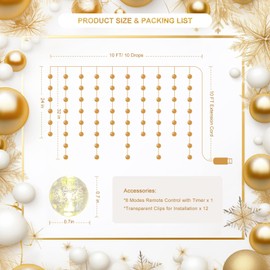 Patioman Ball Curtain Lights, Warm White Window Light 70 Balls Hanging Lights with Remote Fairy Led Twinkle String Light Home Bedroom Wall Ceiling Décor for Christmas, Wedding, Party, Birthday