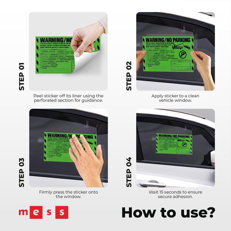 Parking Violation Stickers for Cars (Fluorescent Green) - 100 Illegal