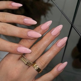 24pcs Press on Nails Almond - Dusty Pink False Nails with Glue - 12 Sizes Medium Length Stiletto Stick on Nails - Natural Full Cover Solid Color Artificial nails for Women Girls